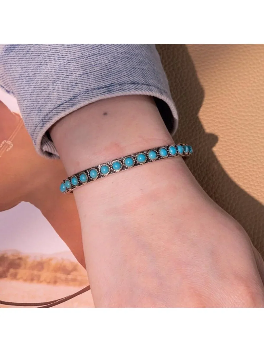 Bohemian Turquoise Cuff Bangle Bracelet for Women - Rustic Cowgirl Style Jewelry
